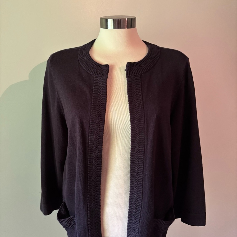 Lands' End Deep Navy Classic Open-Front Cotton Blend Cardigan Size M
